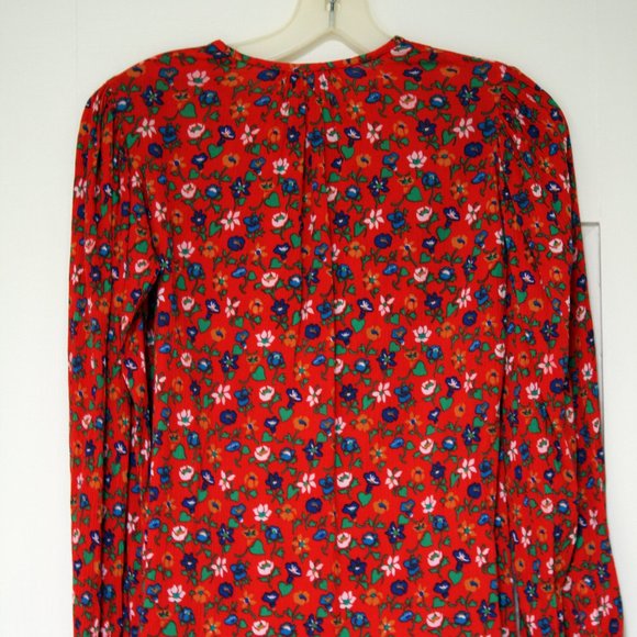 Yves St Laurent YSL Cotton Crepe (red) Calico Peasant Blouse - Picture 1 of 7